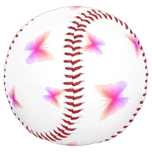 Balle De Softball Impression Papillon Rose Réglementaire (Incliné)