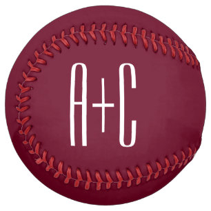 Balle De Softball Initiales de couples simples Blanc et bordeaux