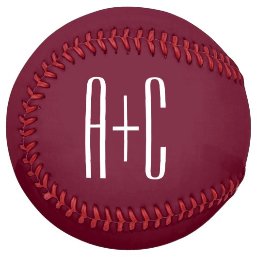 Balle De Softball Initiales de couples simples | Blanc et bordeaux (Devant gauche)