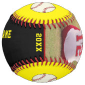 Balle De Softball Jaune Noir Nom de l'équipe Numéro du joueur Photo (Devant)