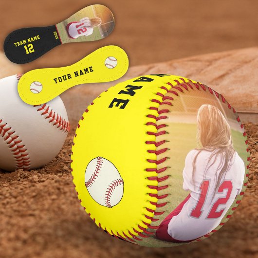 Balle De Softball Jaune Noir Nom de l'équipe Numéro du joueur Photo