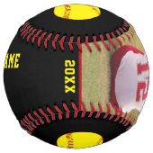 Balle De Softball Jaune Nom d'équipe Joueur Numéro Photo Softball (Devant)