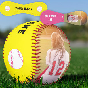 Balle De Softball Jaune Rose Nom de l'équipe Numéro de joueur Photo