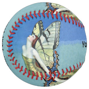 Balle De Softball Joli Fairy Red Hair Monarch Papillon Ailes Bleu