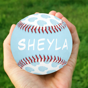 Balle De Softball Joli Motif De Coeur Bleu Mignon Nom