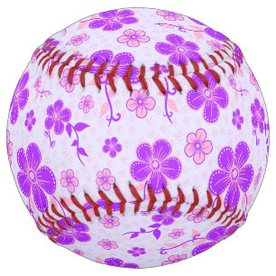 Balle De Softball Jolie impression florale violet et rose sur Lavend