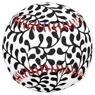 Balle De Softball Jolie impression noir et blanc fleurie