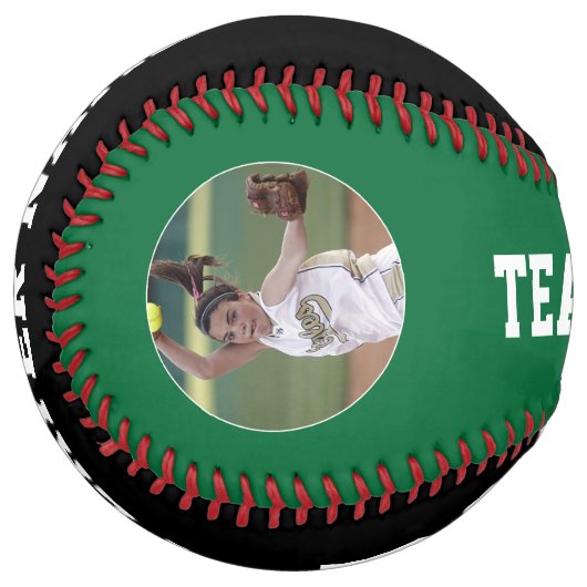 Balle De Softball Joueur de softball personnalisé vert Nom et numéro (Devant gauche)