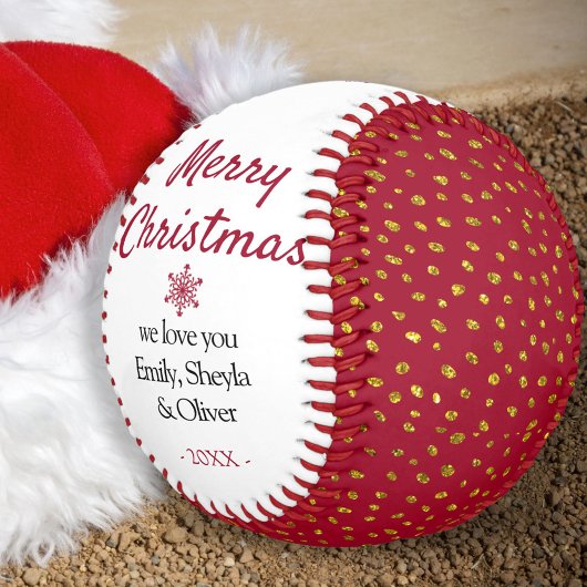 Balle De Softball Joyeux Noël Rouge or Parties scintillant Motif