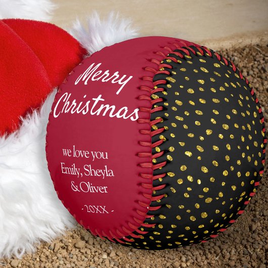 Balle De Softball Joyeux Noël Rouge or Parties scintillant Motif