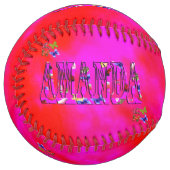Balle De Softball Logo Du Nom D'Amanda Sur Cravate Rose, (Devant gauche)