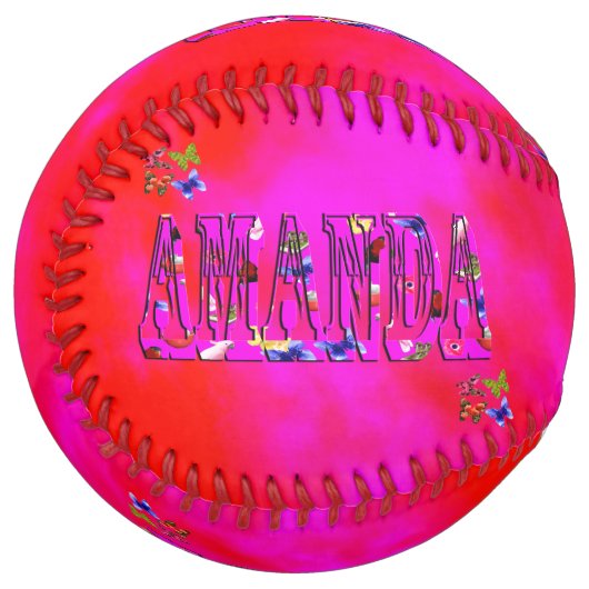 Balle De Softball Logo Du Nom D'Amanda Sur Cravate Rose, (Devant gauche)