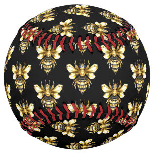 Balle De Softball Logo Faux Gold Foil Bee Polygonal sur Noir