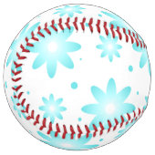 Balle De Softball Marguerite délicate blanche et turquoise, point mo (Devant gauche)