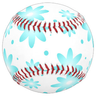Balle De Softball Marguerite délicate blanche et turquoise, point mo