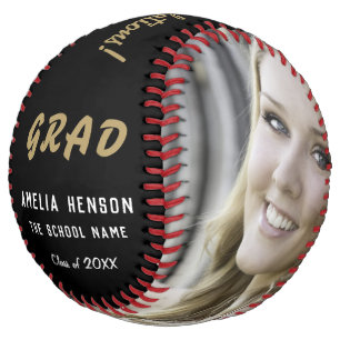 Balle De Softball Moderne Black Grad Félicitations Graduation Photo