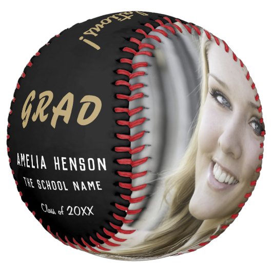 Balle De Softball Moderne Black Grad Félicitations Graduation Photo (Incliné)