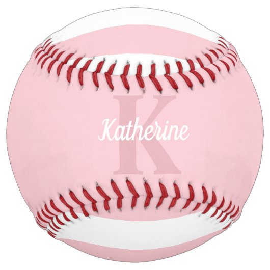 Balle De Softball Moderne Preppy Pastel rose Monogramme Feminine (Devant)