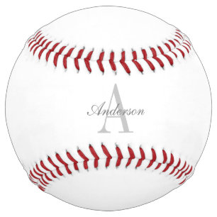 Balle De Softball Monogramme élégant blanc et gris