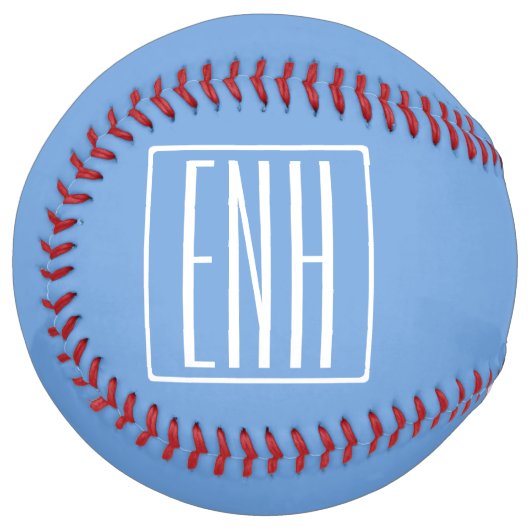 Balle De Softball Monogramme Initial 3 Moderne Gras | Bleu Clair (Devant gauche)