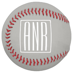 Balle De Softball Monogramme initial Blanc sur gris clair