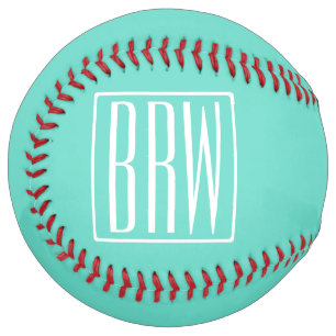 Balle De Softball Monogramme Initiales 3 Modernes Gras Blanc Sur A