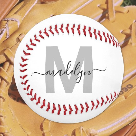 Balle De Softball Monogramme Noir Blanc Nom