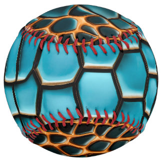 Balle De Softball Motif à écailles de reptile turquoise, noir et or
