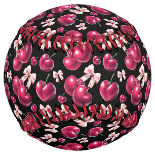 Balle De Softball Motif Coquette Cerise Arc Rose Esthétique