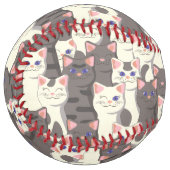 Balle De Softball Motif de chats blancs et gris (Devant gauche)