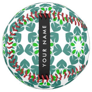 Balle De Softball Motif de feuille, feuilles vertes, votre nom