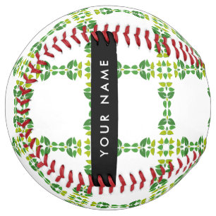 Balle De Softball Motif de feuille, feuilles vertes, votre nom