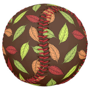 Balle De Softball Motif De Feuilles, Feuilles Colorés, Feuilles D'Au