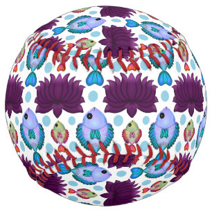 Balle De Softball Motif de poissons tropicaux colorés Océan sans c