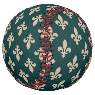 Balle De Softball Motif Fleur de Lis, Crème Royale Française sur Fon