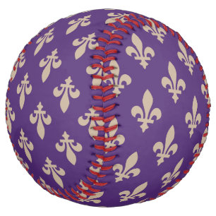 Balle De Softball Motif Fleur de Lis, Crème Royale Française sur Vio