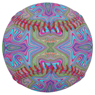 Balle De Softball Motif psychédélique multicolore bleu ciel ondulé