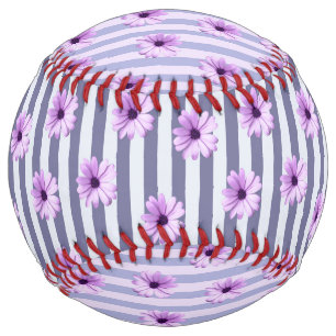 Balle De Softball motif rayé avec des pâquerettes violettes