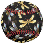 Balle De Softball Motif sans couture avec libellules d'or (Dos)