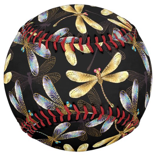 Balle De Softball Motif sans couture avec libellules d'or (Dos)