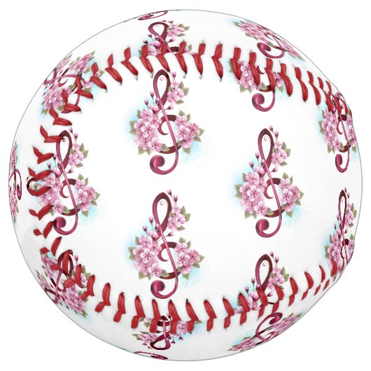 Balle De Softball Musical treble clef notes with sakura flowers (Devant gauche)