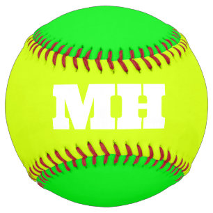 Balle De Softball Neon Jaune Élégant Couleur Initiale Monogramme bri