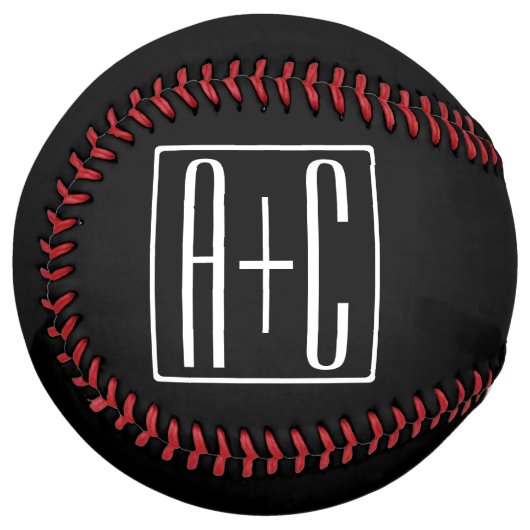 Balle De Softball Noir & Blanc | Initiales de couples (Devant gauche)