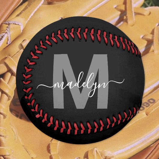 Balle De Softball Noir Blanc Monogramme Nom