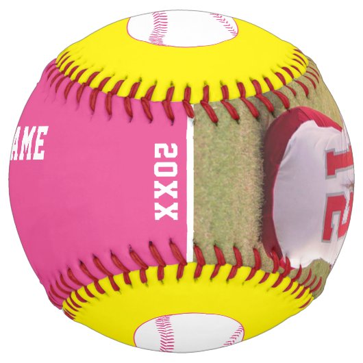 Balle De Softball Nom de l'équipe rose jaune Numéro du joueur Photo (Devant)