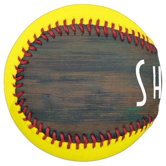 Balle De Softball Nom rustique en bois foncé jaune (Devant gauche)