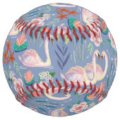 Balle De Softball Oiseaux de cygne Floral Botanique Bleu Motif (Dos)
