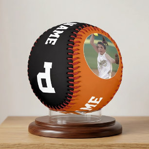 Balle De Softball Orange Brûlé Photo de Joueur Personnalisée Nom et