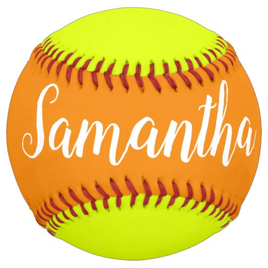 Balle De Softball orange vif & jaune -ajouter le nom (Devant)