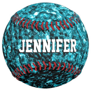 Balle De Softball Pailletés bleu aqua scintillent Votre nom Équipe